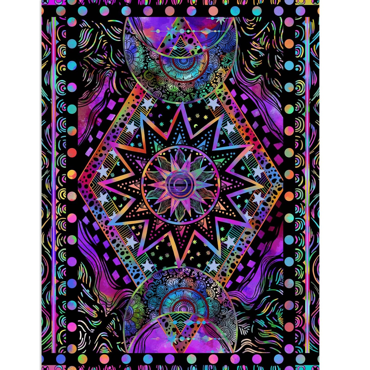 Blacklight Sun and Moon Tapestry Glow in The Dark Neon Hippie Bohemian Tapestries for Bedroom Aesthetic UV Reactive Purple Celestial Tie Dye Tapestry Wall Hanging for Living Room Dorm (40 Ă 30)