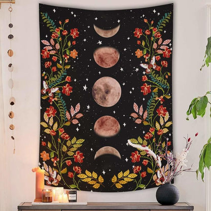 Moon Phase Flowers Tapestry