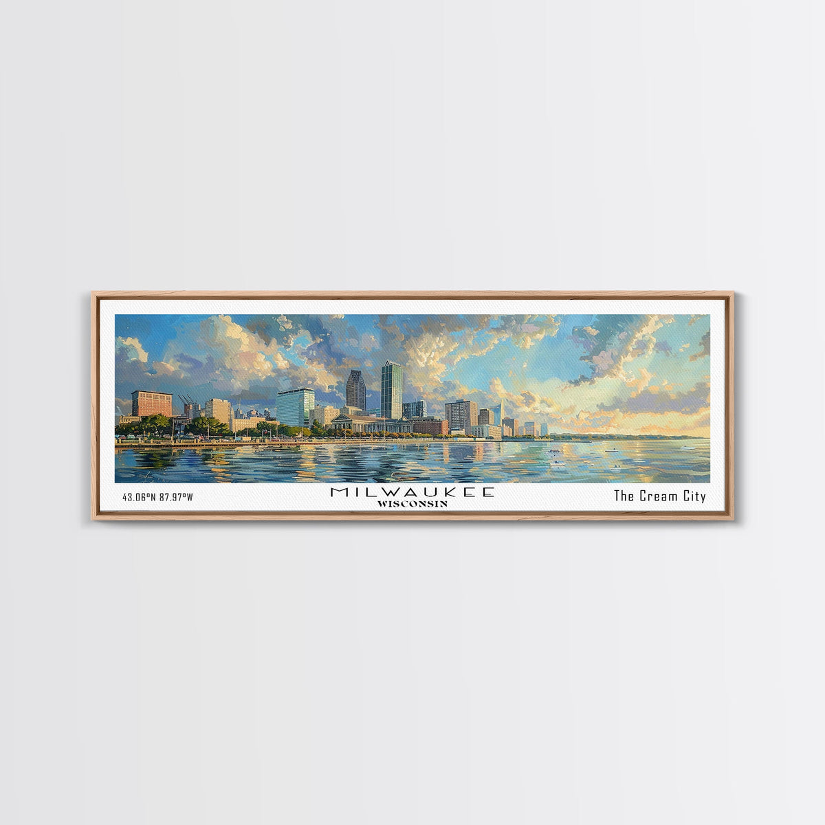 Milwaukee Wisconsin Canvas Wall Art | WatMilwaukee Wisconsin Canvas Wall Art | Watercolor Panoramic City Print 20x60 Inches / Gallery Wrap Canvas - Ready To Hangercolor Panoramic City Print