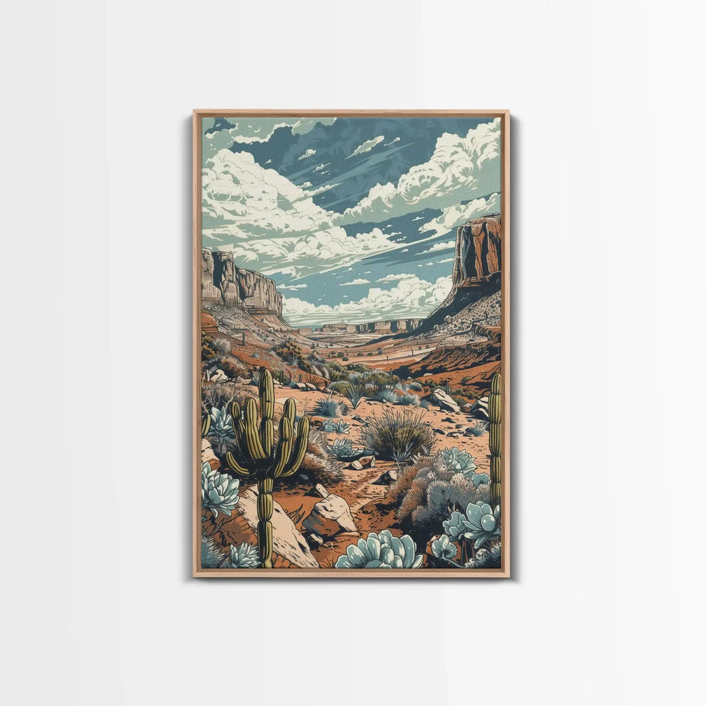 Desert Landscape Wall Art – Framed Western Cactus Canvas