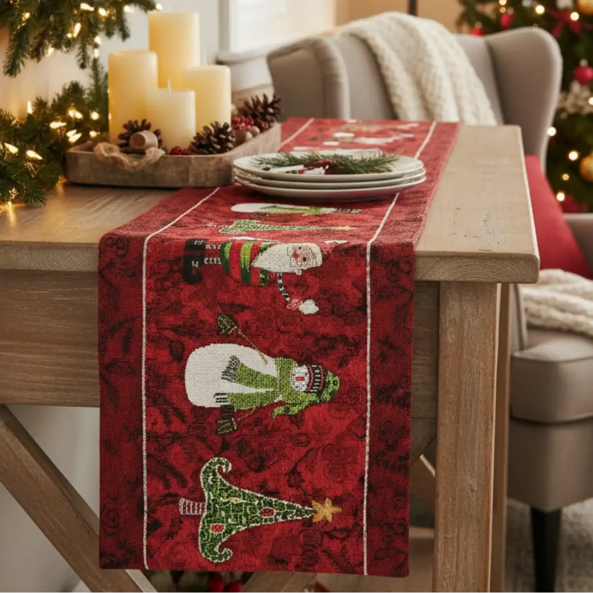 LuxeHome by Tache: Vintage Holiday Woven Tapestry Table Runner - 13x54 in.