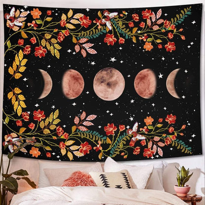 Celestial Moon Phase Tapestry | Boho Wall Art for Bedroom