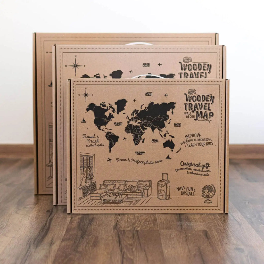 LuxeHome by Enjoy The Wood: 3D Wooden World Map - Ocean Color | M to 3XL