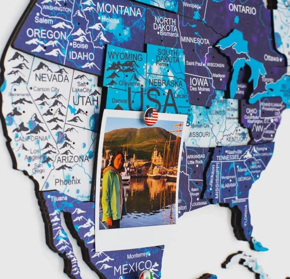 LuxeHome by Enjoy The Wood: 3D Wooden World Map - Ocean Color | M to 3XL