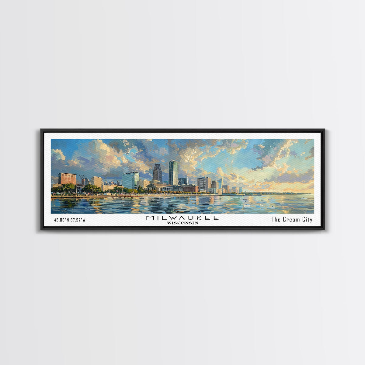 Milwaukee Wisconsin Canvas Wall Art | WatMilwaukee Wisconsin Canvas Wall Art | Watercolor Panoramic City Print 20x60 Inches / Gallery Wrap Canvas - Ready To Hangercolor Panoramic City Print