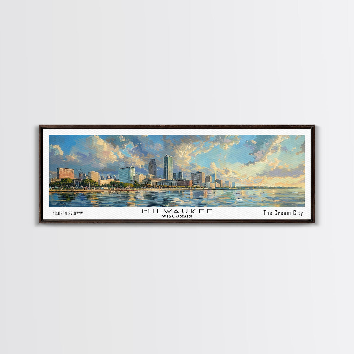 Milwaukee Wisconsin Canvas Wall Art | WatMilwaukee Wisconsin Canvas Wall Art | Watercolor Panoramic City Print 20x60 Inches / Gallery Wrap Canvas - Ready To Hangercolor Panoramic City Print