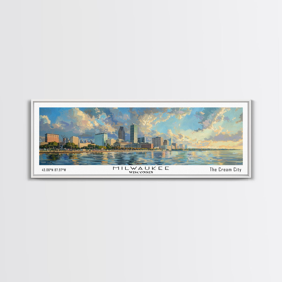 Milwaukee Wisconsin Canvas Wall Art | WatMilwaukee Wisconsin Canvas Wall Art | Watercolor Panoramic City Print 20x60 Inches / Gallery Wrap Canvas - Ready To Hangercolor Panoramic City Print