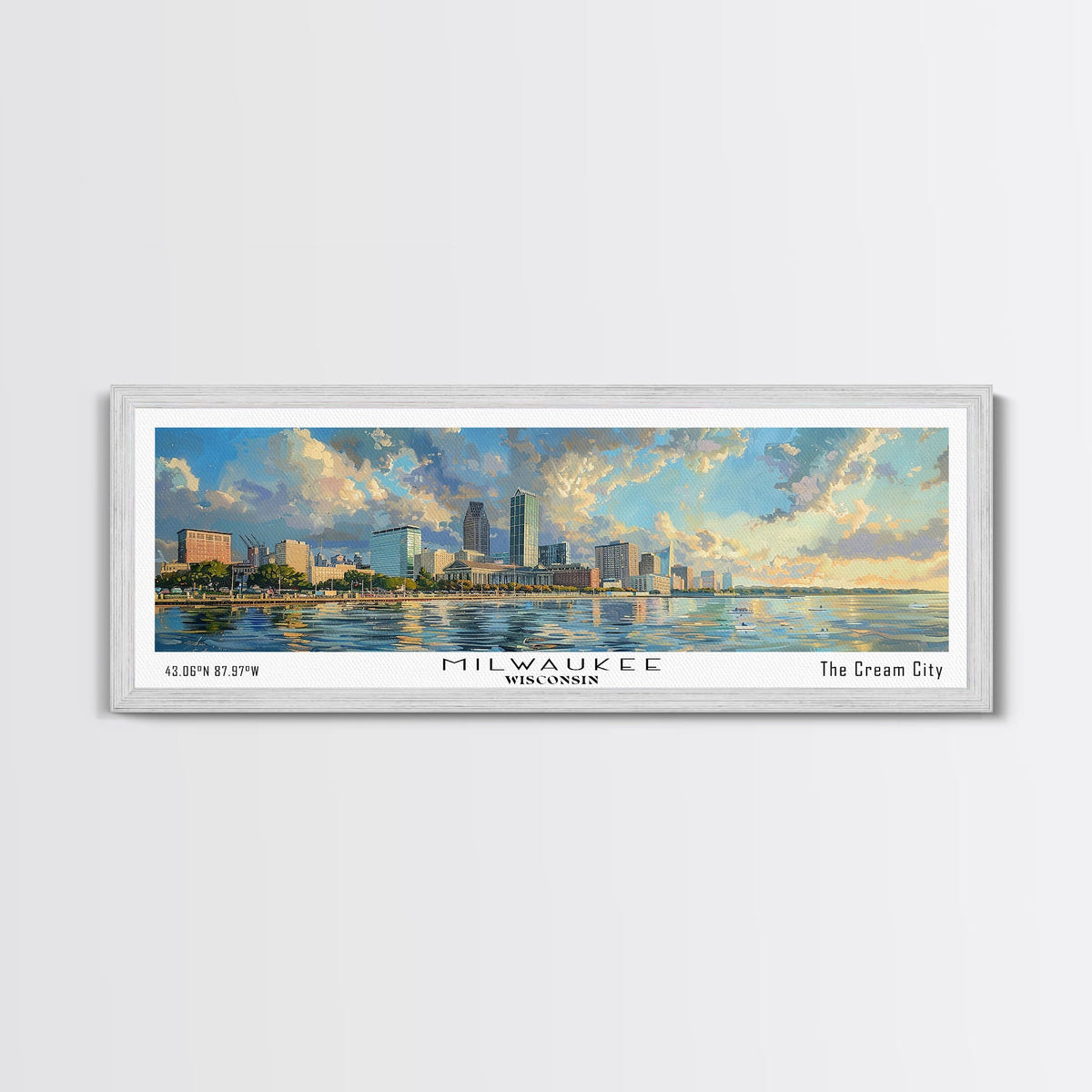 Milwaukee Wisconsin Canvas Wall Art | WatMilwaukee Wisconsin Canvas Wall Art | Watercolor Panoramic City Print 20x60 Inches / Gallery Wrap Canvas - Ready To Hangercolor Panoramic City Print