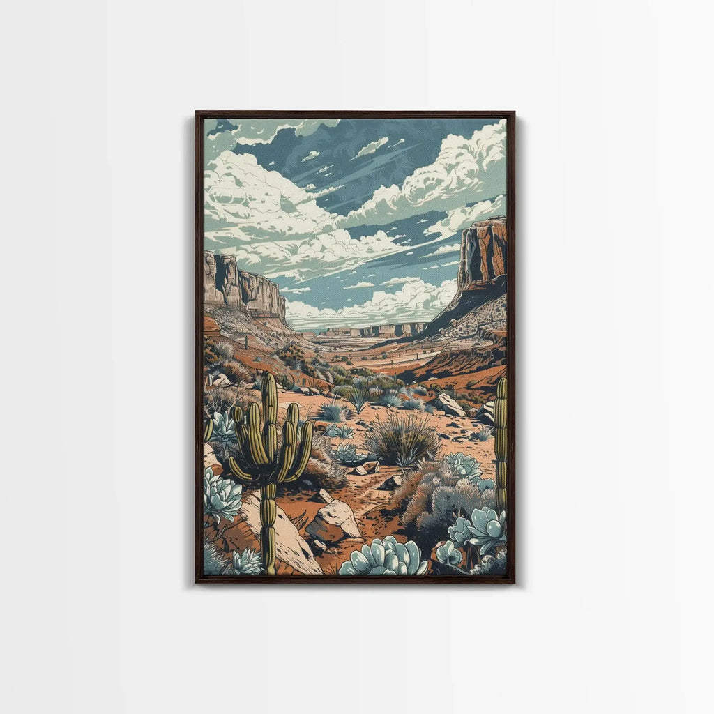 Desert Landscape Wall Art – Framed Western Cactus Canvas