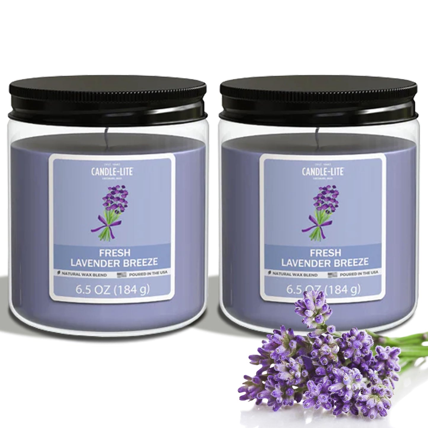 Candle-Lite Fresh Lavender Breeze Scented Candles Set Aromatherapy 2 Pack 6.5 oz Single-Wick Jar 40 Hours of Burn Time Perfect for Gifting and Celebration (Individual Box)