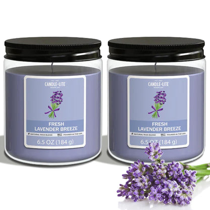 Candle-Lite Fresh Lavender Breeze Scented Candles Set Aromatherapy 2 Pack 6.5 oz Single-Wick Jar 40 Hours of Burn Time Perfect for Gifting and Celebration (Individual Box)