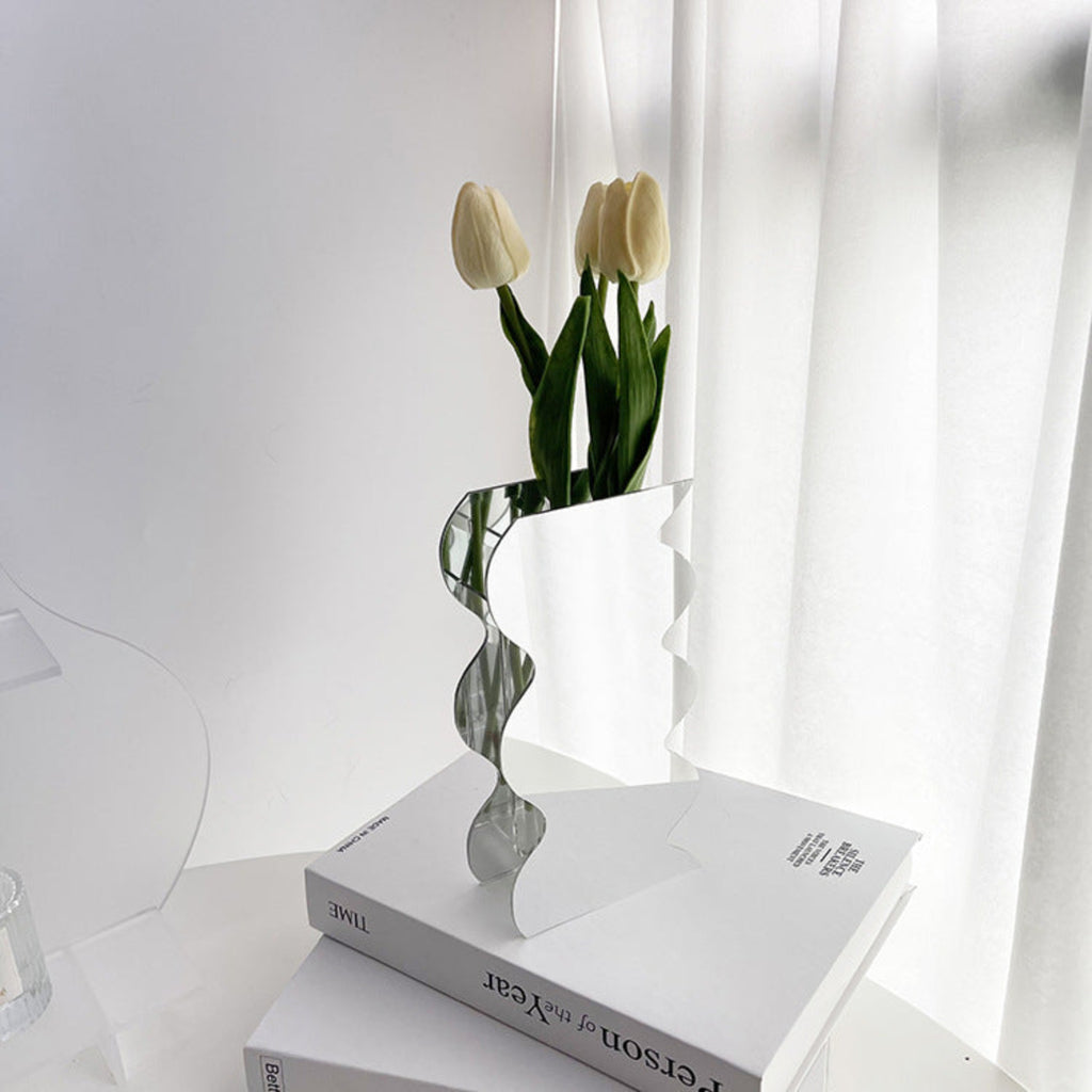 LuxeHomes Acrylic Wave Ornament Vase | Modern Desktop Decorative Vase | 8" | Living Room & Office Decor