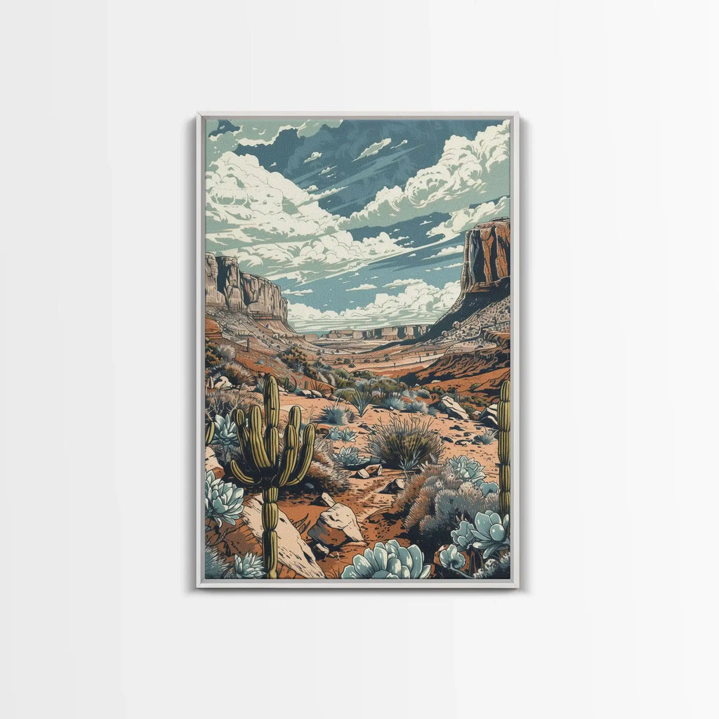Desert Landscape Wall Art – Framed Western Cactus Canvas