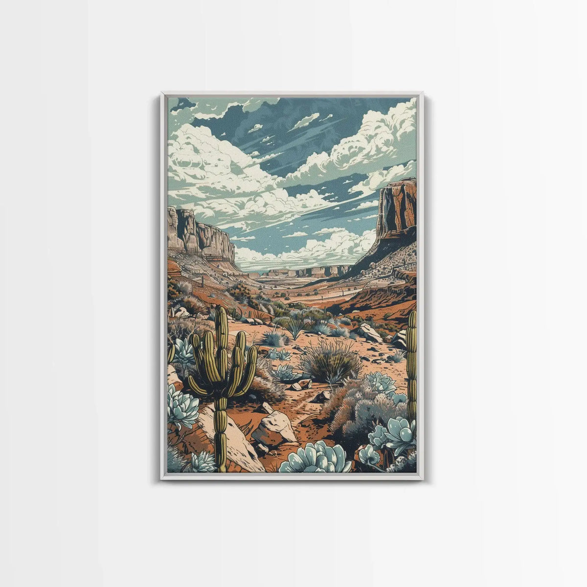 Desert Landscape Wall Art – Framed Western Cactus Canvas