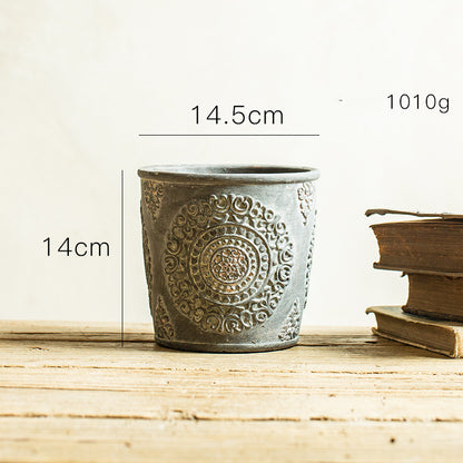 Vintage African Element Flower Pot - Garden Art Vase