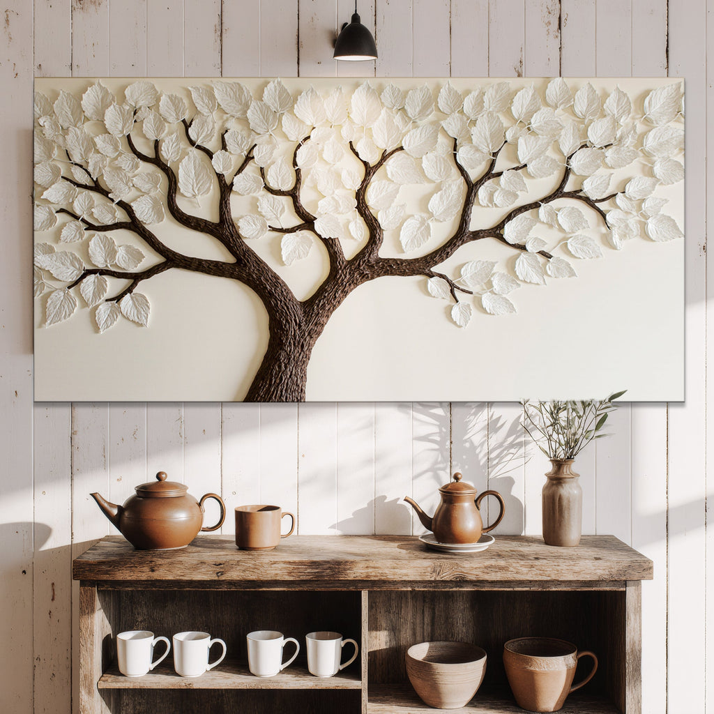 LuxeHomes Ivory Canopy Tree Canvas Wall Art | Nature Print | Serene Modern Style | S/M/L