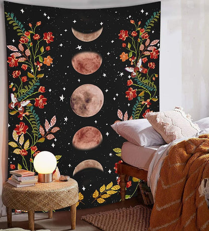 Celestial Moon Phase Tapestry | Boho Wall Art for Bedroom