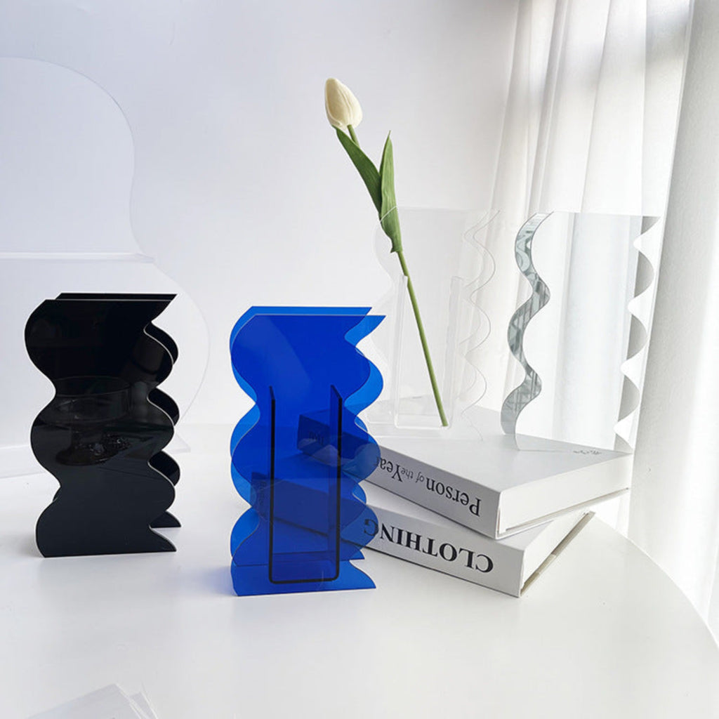 LuxeHomes Acrylic Wave Ornament Vase | Modern Desktop Decorative Vase | 8" | Living Room & Office Decor