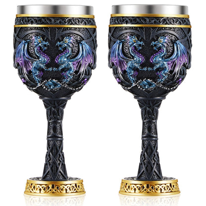 Medieval Dragon Wine Goblet | Gothic Resin & Steel Chalice