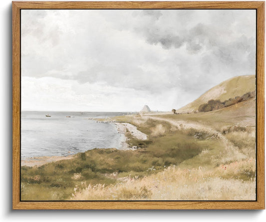Vintage Seaside Landscape Wall Art | Framed Impressionist Canvas Print