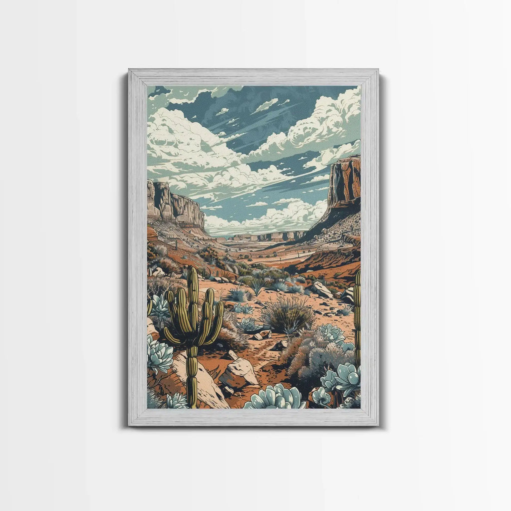 Desert Landscape Wall Art – Framed Western Cactus Canvas
