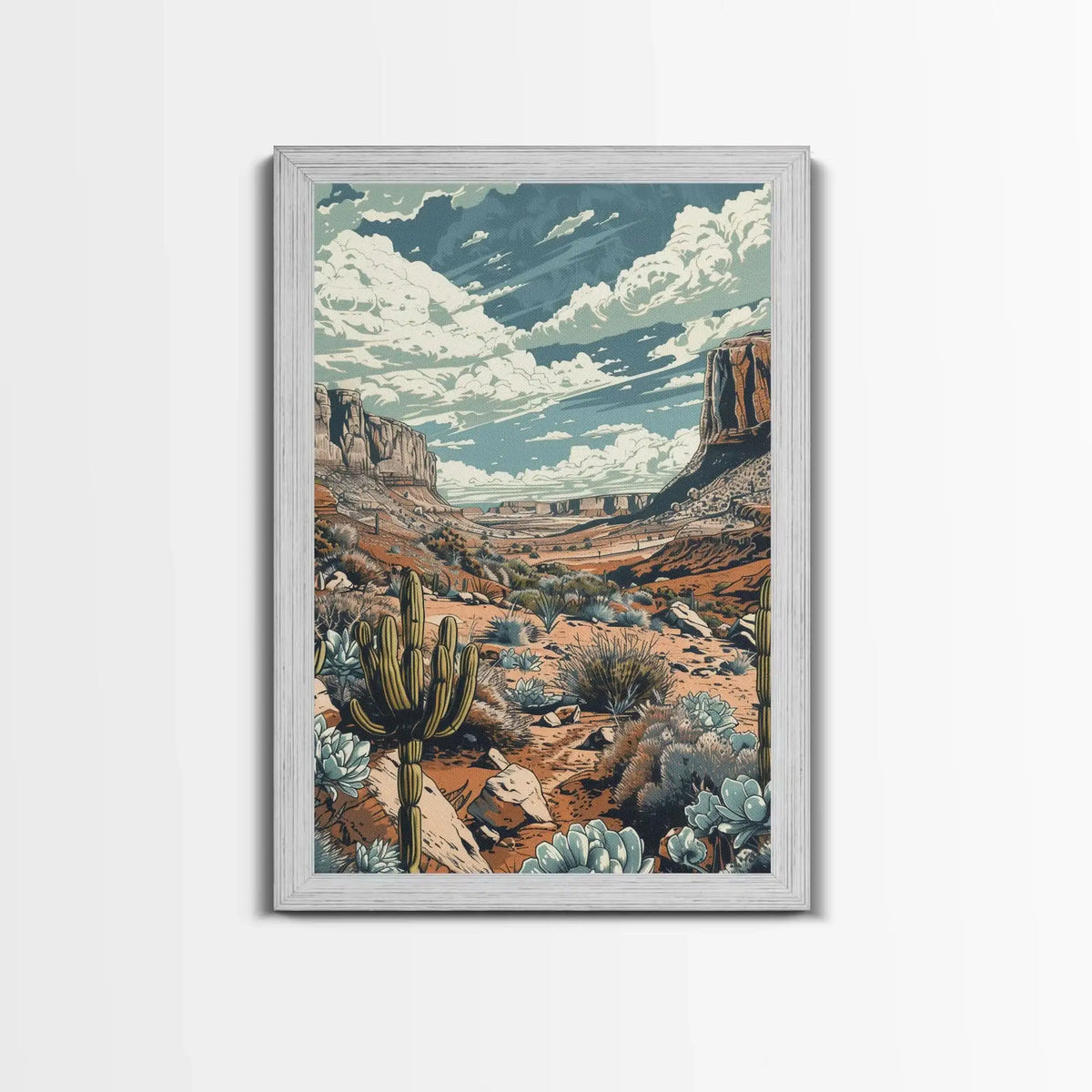 Desert Landscape Wall Art – Framed Western Cactus Canvas