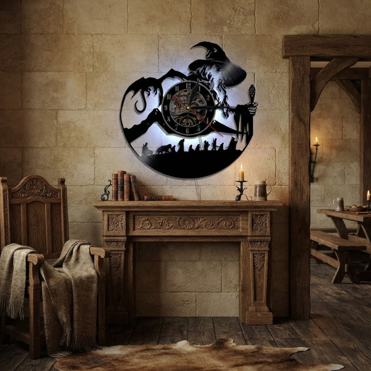 LuxeHomes Medieval Gothic Wall Clock | Vintage Iron Timepiece | 12" | Black Living Room Decor