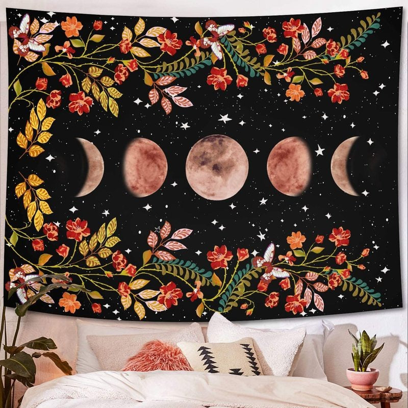 Celestial Moon Phase Tapestry | Boho Wall Art for Bedroom