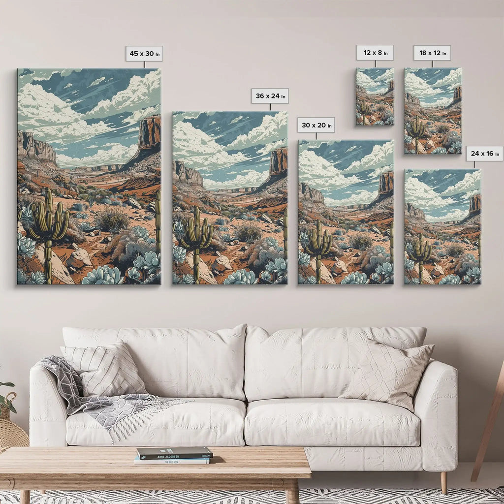 Desert Landscape Wall Art – Framed Western Cactus Canvas