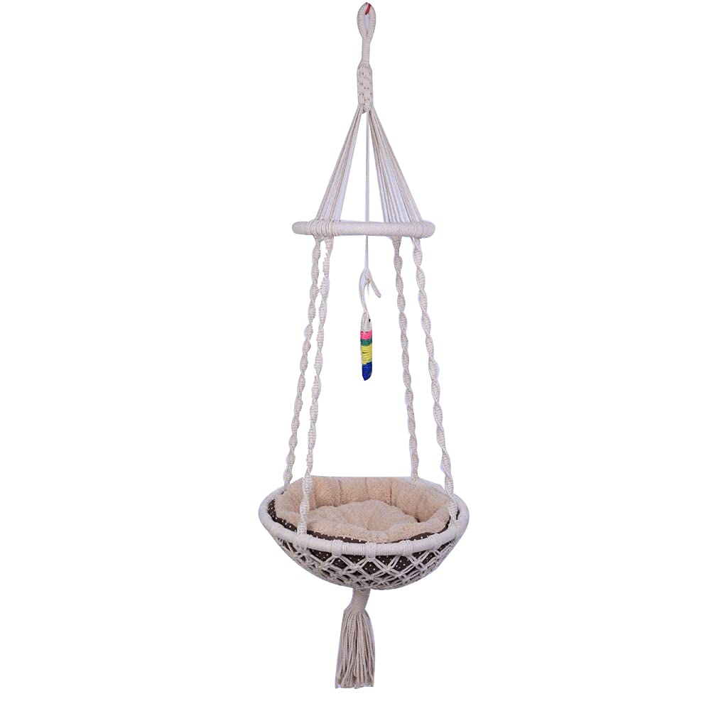 Macramé Hanging Cat Hammock | Boho Indoor Cat Swing Nest