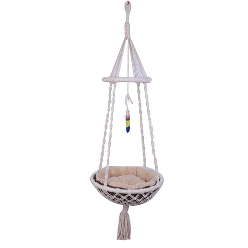 Macramé Hanging Cat Hammock | Boho Indoor Cat Swing Nest