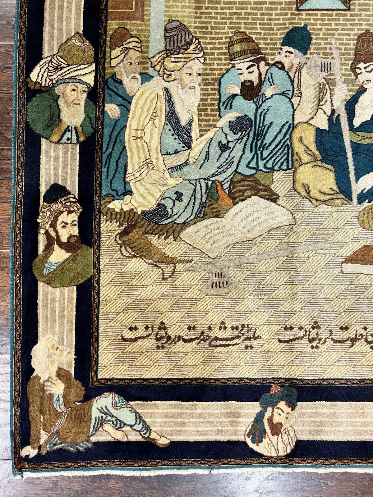 Persian Tabriz Pictorial Rug 5x3, Women Laying By River, Super Fine 60 Raj 480+ KPSI, Hand Knotted Wool Rug, Semi Antique Vintage Oriental Carpet