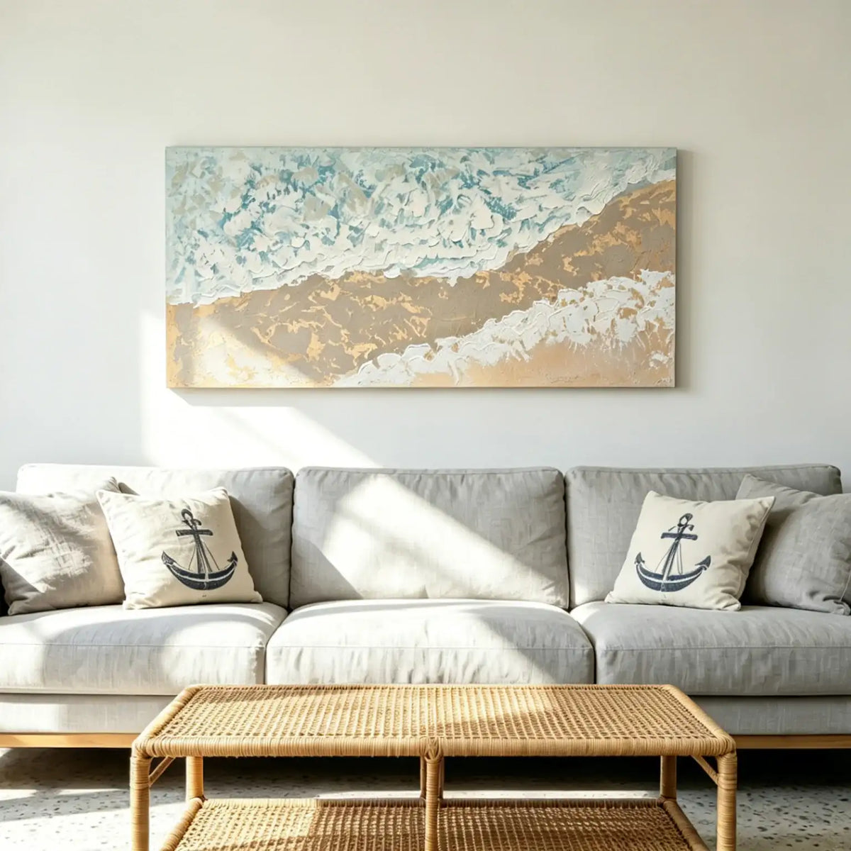 LuxeHome by LuxeHomes: Coastal Impasto Canvas Wall Art - 24x48 in.