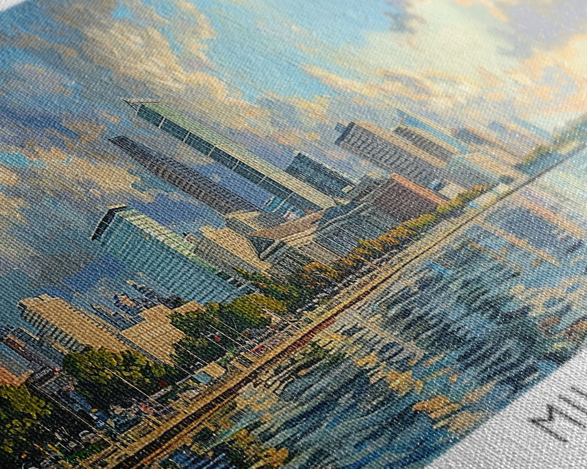Milwaukee Wisconsin Canvas Wall Art | WatMilwaukee Wisconsin Canvas Wall Art | Watercolor Panoramic City Print 20x60 Inches / Gallery Wrap Canvas - Ready To Hangercolor Panoramic City Print