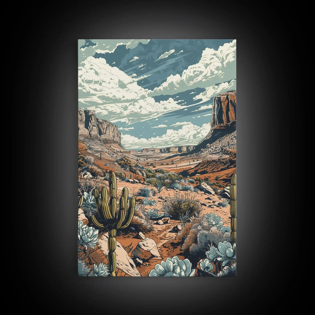 Desert Landscape Wall Art – Framed Western Cactus Canvas