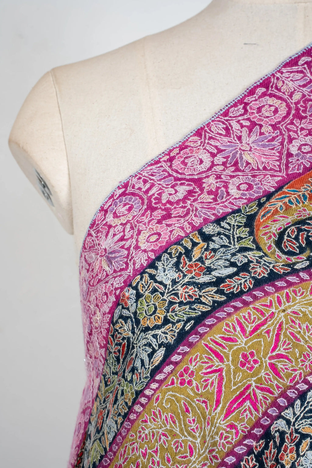 LuxeHome by KashmKari: Royale Paisley Kalamkari Pure Pashmina Hand Embroidered Shawl - Multicolor