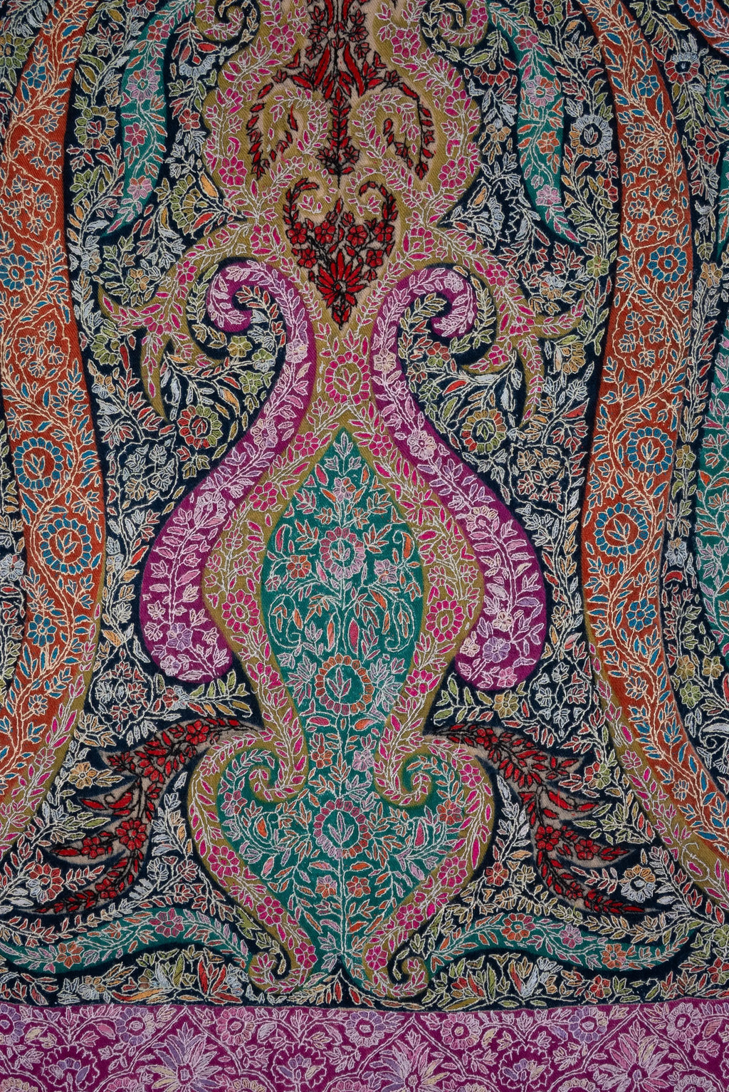 LuxeHome by KashmKari: Royale Paisley Kalamkari Pure Pashmina Hand Embroidered Shawl - Multicolor