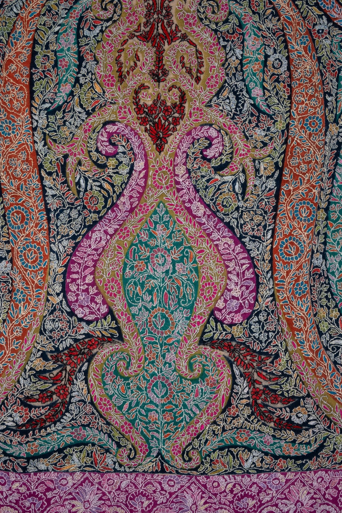 LuxeHome by KashmKari: Royale Paisley Kalamkari Pure Pashmina Hand Embroidered Shawl - Multicolor