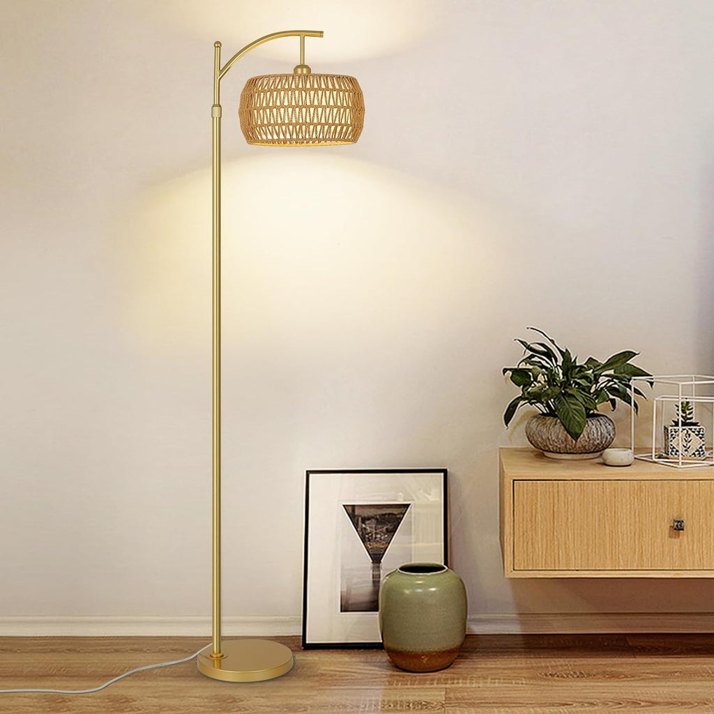 LuxeHomes Arc Floor Lamp | LED Metal Dimmable Standing Lamp | Boho Style | Gold