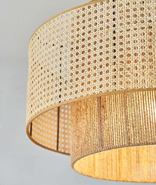Tiered Rattan Pendant Lighting – Natural Wicker Hanging Lamp