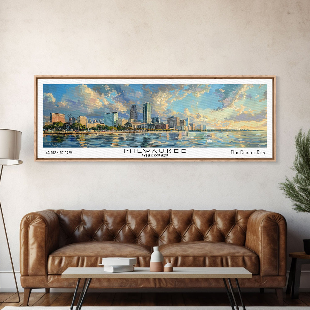 Milwaukee Wisconsin Canvas Wall Art | WatMilwaukee Wisconsin Canvas Wall Art | Watercolor Panoramic City Print 20x60 Inches / Gallery Wrap Canvas - Ready To Hangercolor Panoramic City Print