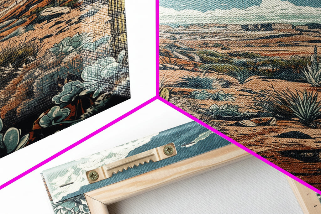 Desert Landscape Wall Art – Framed Western Cactus Canvas