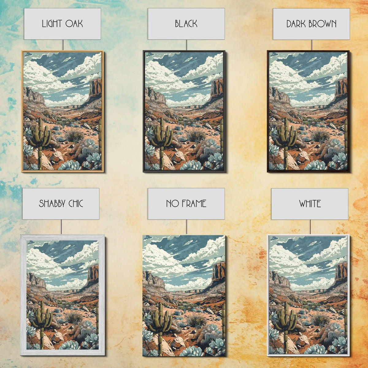 Desert Landscape Wall Art – Framed Western Cactus Canvas
