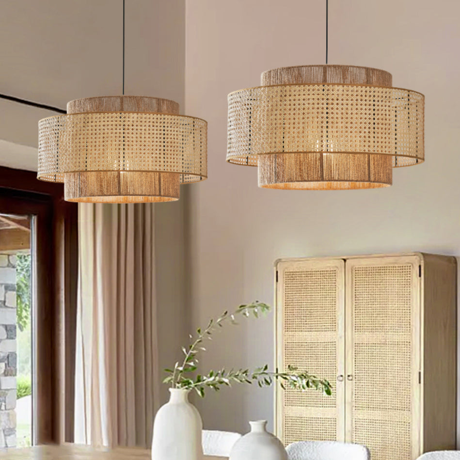 Tiered Rattan Pendant Lighting – Natural Wicker Hanging Lamp