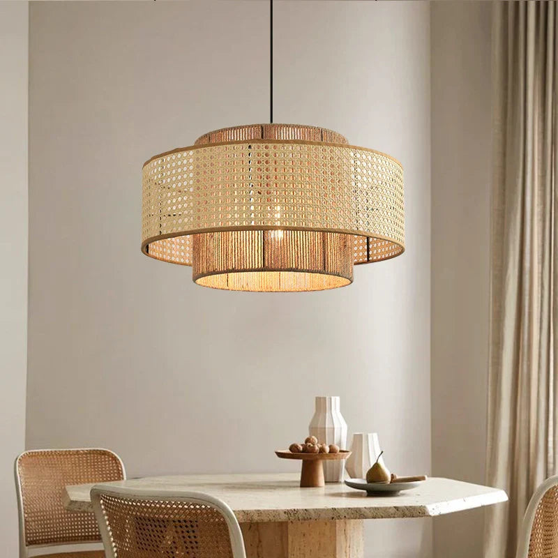 Tiered Rattan Pendant Lighting – Natural Wicker Hanging Lamp