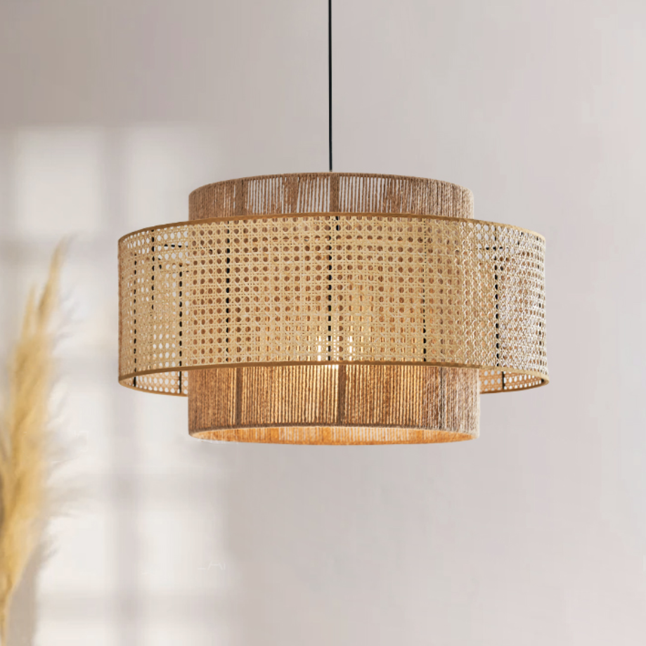 Tiered Rattan Pendant Lighting – Natural Wicker Hanging Lamp