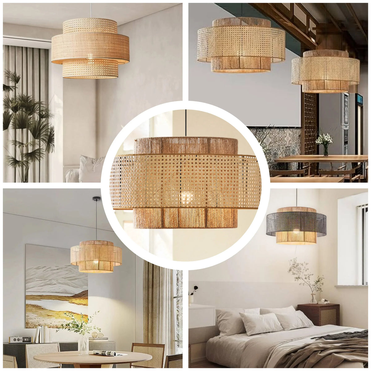 Tiered Rattan Pendant Lighting – Natural Wicker Hanging Lamp