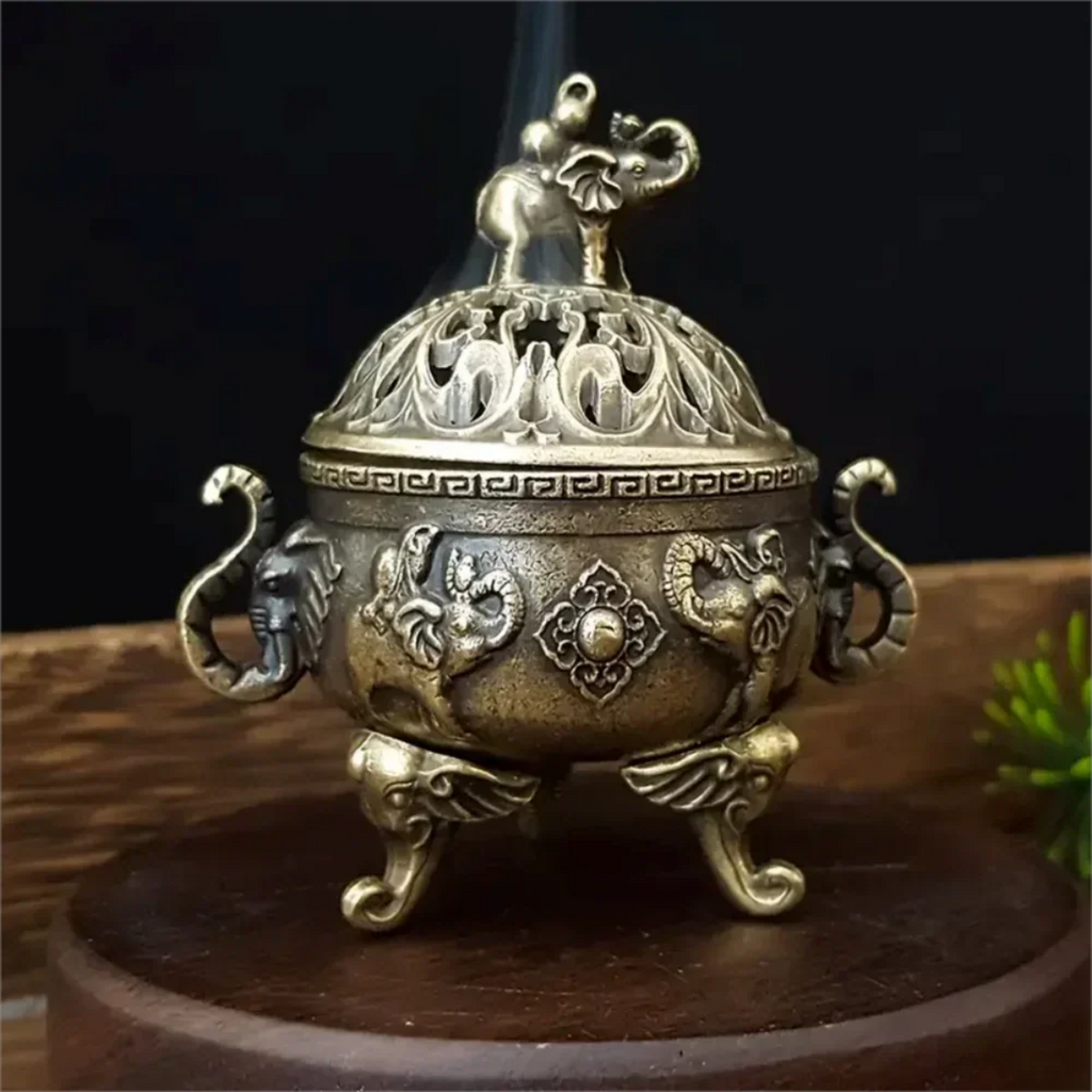 LuxeHomes Elephant Incense Burner Holder | Metal Bohemian Meditation Decor | Bronze