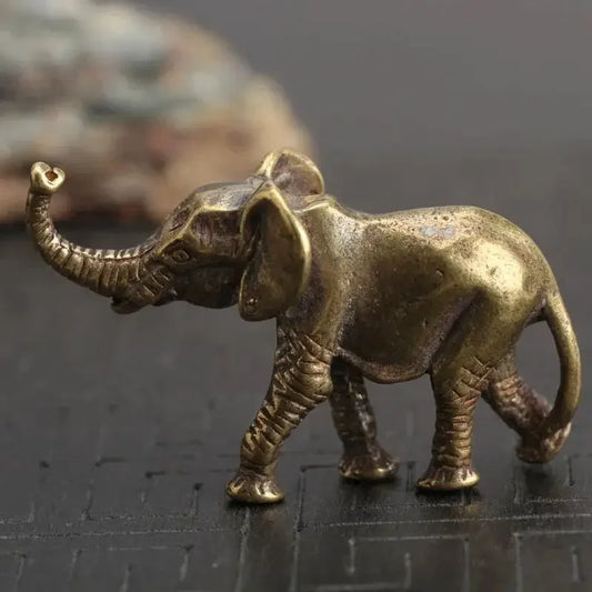 Brass Elephant Figurine - Handcrafted Metal Miniature Animal Statue, Collectible Home Decor Desk Accessory, No Electricity Requi