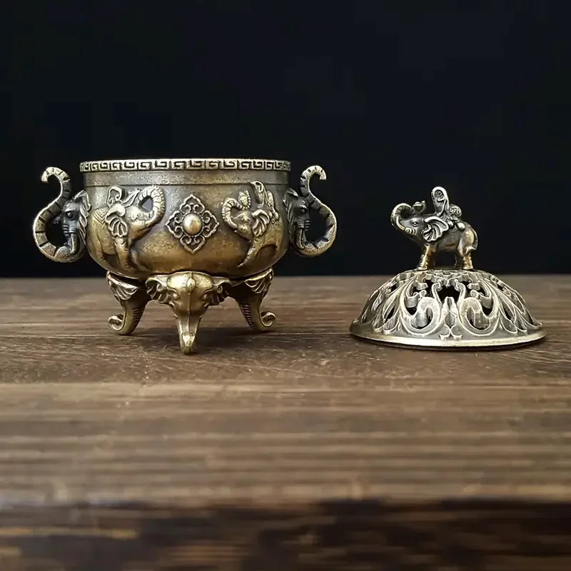 LuxeHomes Elephant Incense Burner Holder | Metal Bohemian Meditation Decor | Bronze
